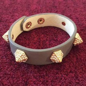 Vince Camuto grey leather gold stud bracelet cuff